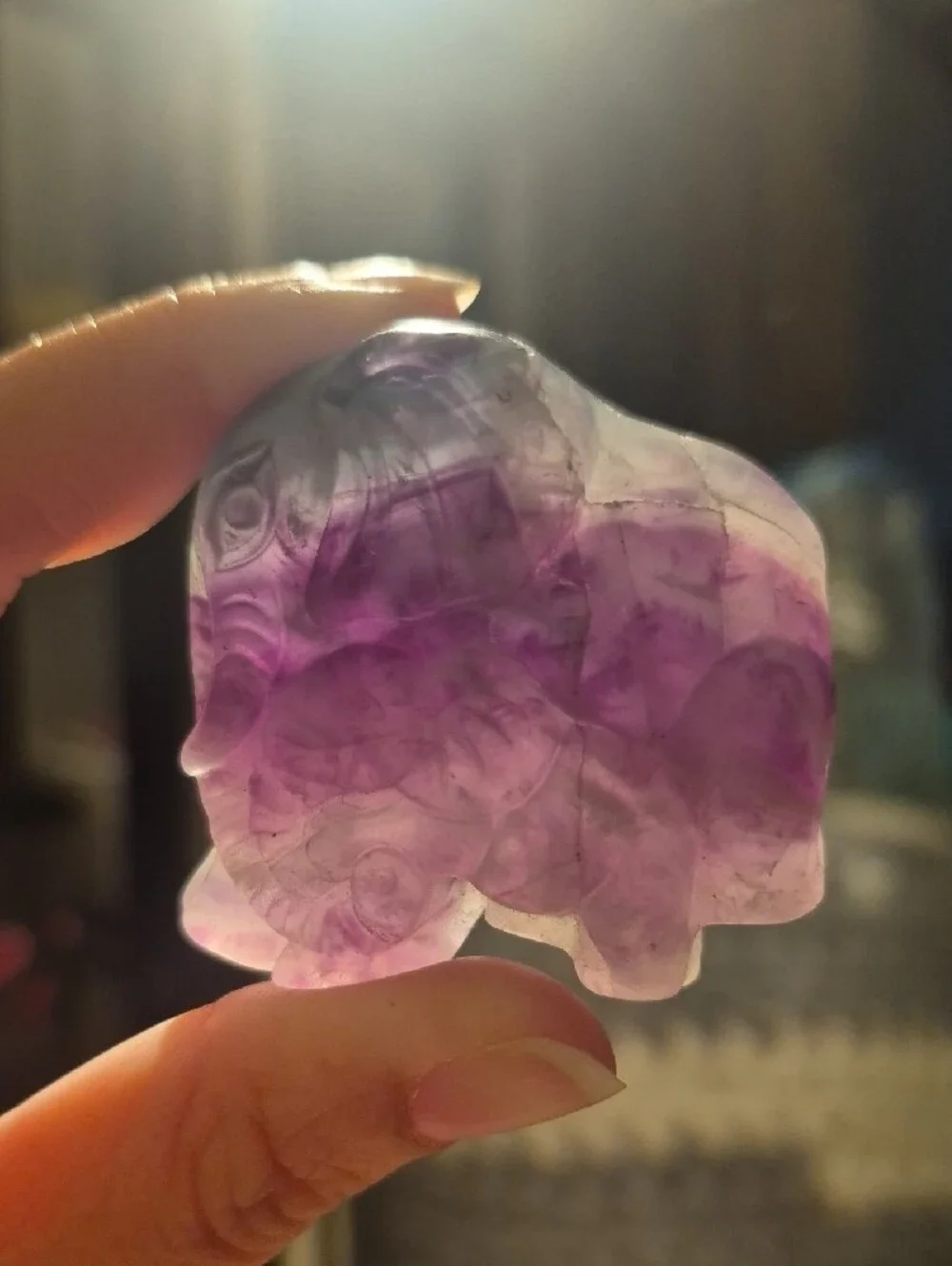 Handcarved Rainbow Flourite Mama And Baby Elephant